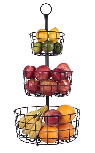 JMiles UH-FB205 2 or 3 Tier Decorative Heavy Duty Wire Fruit Basket Countertop Stand (Black)