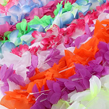 Silk Hawaiian Leis Necklace for Luau Party - Flower Lei Garland with Mutli-Color & Vibrant Floral Design (50 ct) is Perfect for Your Hawaii Luaus - Lay in Tropical Paradise with these Premium Leys