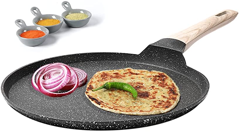 CAROTE Granite Non Stick Flat Roti Tava, Induction Base Swiss Coated Dosa Pan, Tawa (Black, PFOA Free, 28cm, 5-ply, 4mm Coating)