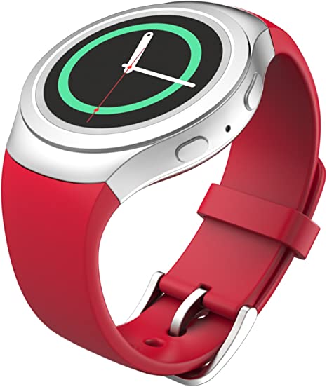 MoKo Watch Band Compatible with Samsung Gear S2, Soft Silicone Replacement Sport Band fit Gear S2 (SM-R720 / SM-R730 ONLY) Smart Watch, NOT FIT S2 Classic (SM-R732 & SM-R735), NOT FIT Gear Fit2, RED