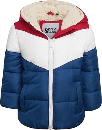 DKNY Baby Infant Boys' Puffer Jacket - Toddler Puffer Coat Full Zip Up Sherpa Lined Quilted Hooded Jacket (Sizes: 12M-4T)