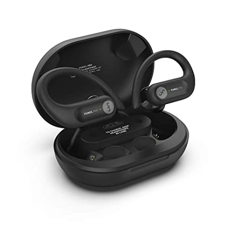 Wireless Earbuds - Funcl TWS Bluetooth 5.0 Headphones with Detachable Ear Hooks & Charging Case, IPX5 Waterproof, 13.5mm Subwoofer, Fast Charge 24hr Playtime, Ideal for Sports/Gym/Yoga, Black