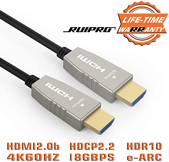 RUIPRO 10m Fibre HDMI Cable 4K 60Hz Light Speed HDMI2.0b Supports 18.2 Gbps ARC HDR10 Dolby Vision HDCP2.2 4:4:4 Ultra Slim and Flexible HDMI Optic Cable with Optic Technology