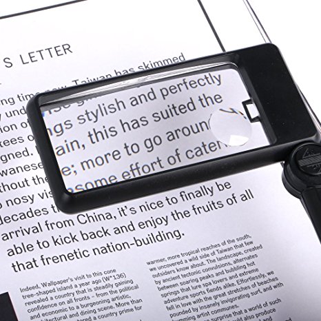 Rectangular Magnifying Glass--Lighted Magnifier for Reading with Light Bulb And Folding Handle, Double-Lens Design-Large 2X Lens With Small 4X Lens