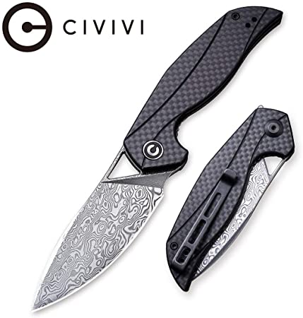 Civivi Anthropos Damascus Pocket Knife - Liner Lock Tactical Knife with 3.25in Damascus Blade - Solid Hunting Knife with Reversible Clip for Survival,Camping and Outdoor Carry C903DS