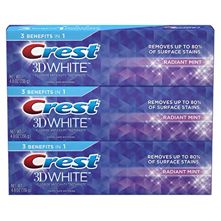 4.8 Ounce Triple Pack : Crest 3D White, Whitening Toothpaste, Radiant Mint, 4.8 Ounce, Pack of 3