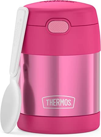 THERMOS FUNTAINER 10 Ounce Stainless Steel Vacuum Insulated Kids Food Jar with Folding Spoon, Pink