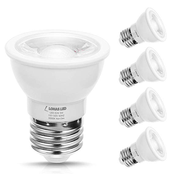 LOHAS PAR16 LED Bulbs, E26 Base Recessed Lighting, 50 watt Spotlight, Soft White(3000k) 5w 450 Lumens for Track Lighting Display Light, Showcase Light Home Lighting, Non-dimmable (4 Pack)