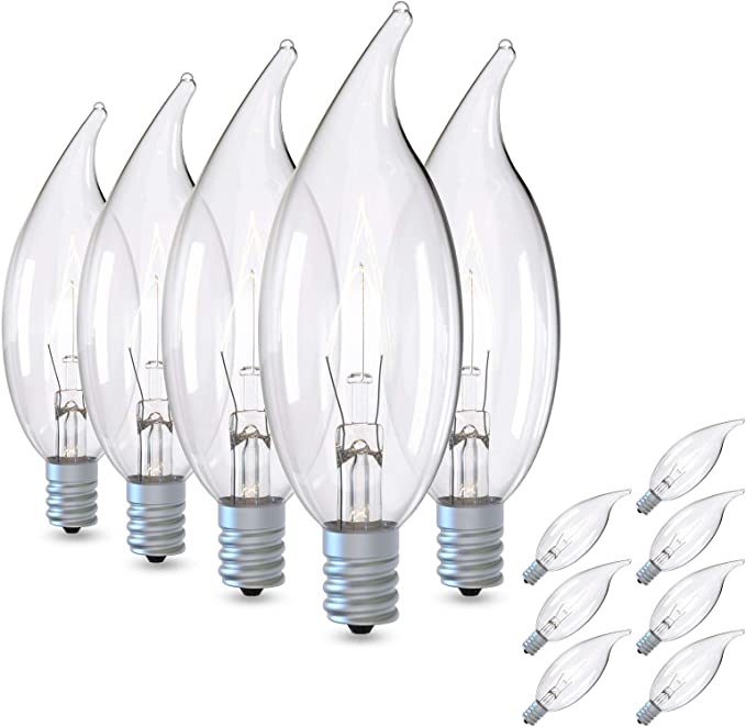 40W Candelabra Light Bulbs Candelabra Flame Tip Clear C32 120V E12 Base Incandescent Light Bulbs for Chandeliers, Ceiling Fan Lights, Pendants, Wall Sconces Decorative (12 Packs)