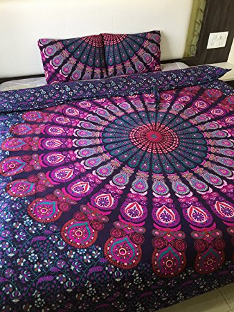 New Exclusive Range of Queen Size Duvet Cover Set With Pillow Covers By "The Boho Street", Indian Reversible Duvet Cover Quilt Cover Flower Coverlet Bohemian Doona Cover Handmade Duvet Cover 82" x 92"