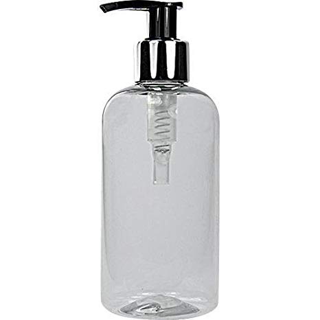 2 X 500ML Clear PET Plastic Bottles Silver Black Pump Dispensers