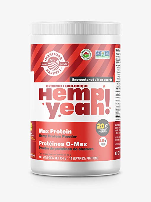 Manitoba Harvest Hemp Yeah! Organic Max Protein Powder, Unsweetened, 454g; with 20g protein and 4.5g Omegas 3&6 per Serving, Preservative Free, Non-GMO