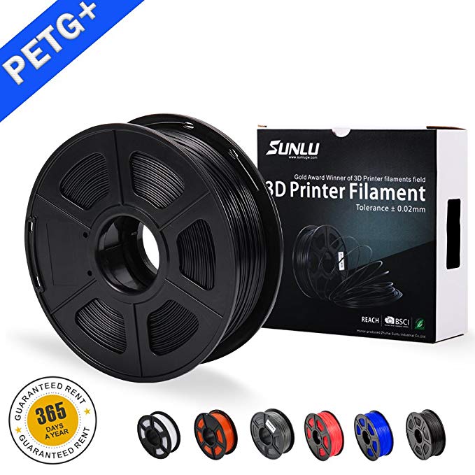 SUNLU PETG 3D filament 1.75mm 1KG(2.2lb), PETG 3D Printer Filament, Dimensional Accuracy  /- 0.02 mm, 1 kg Spool, 1.75 mm, Black PETG