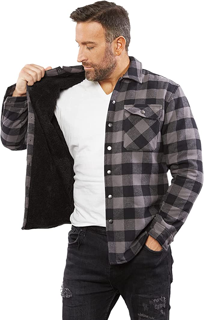 Sherpa Lined Flannel Shirt for Men – Mens Button Down Plaid Flannel Jacket S-5X