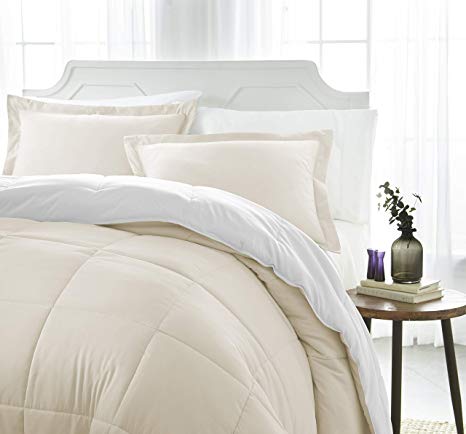 iEnjoy Home Collection Down Alternative Reversible Comforter Set -King -White/Ivory