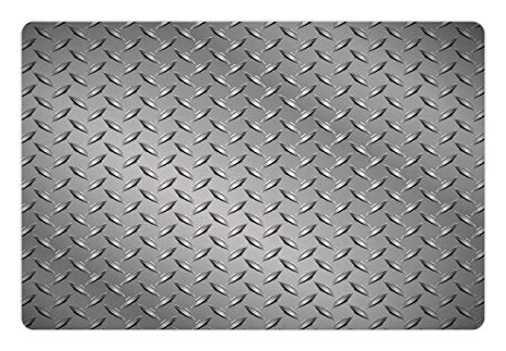 Ambesonne Grey Pet Mat for Food and Water, Wire Fence Design Netting Display with Diamond Plate Effects Chrome Kitsch Motif Print, Rectangle Non-Slip Rubber Mat for Dogs and Cats, Silver