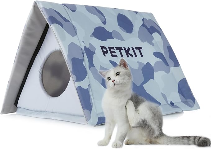 PETKIT Outdoor Cat House Waterproof for Winter, Oxford Padded Cat Outside Shelter Cave, Foldable Warm Weatherproof Pet Shelter Tent Dome Bed for Feral Cats, Large Size