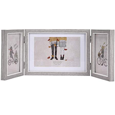 WENMER Rustic Three Picture Frames Triple Hinged Picture Frame Display 4x6 and 5x7 Pictures for Desktop or Tabletop 1 Pack