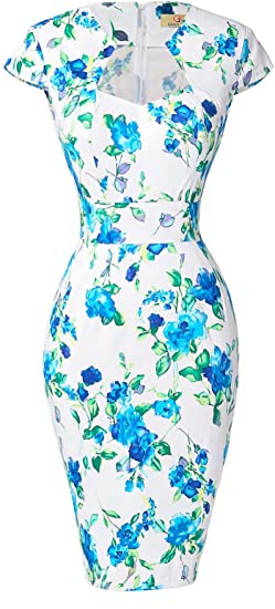 GRACE KARIN Vintage Floral Cocktail Dress Cap Sleeve Retro Vintage Pencil Dress