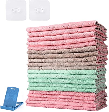 Piececool 20Pack Microfiber Cleaning Cloth Household Double Sided Kitchen Towels Reusable Lint Free Degreasing for Cars Kitchen Tableware Cleaning Supplies