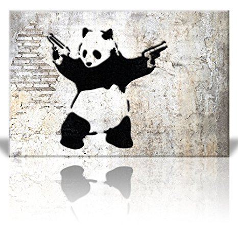 Wall26 -"Stick'em up", Banksy Artwork - Panda Bear with Handguns - Street Art/Guerilla Spray Paint - Canvas Art Home Decor - 24x36 inches
