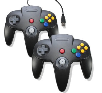 Infityle 2 pack Classic Retro N64 Bit USB Wired Controller for PC - Black   Black