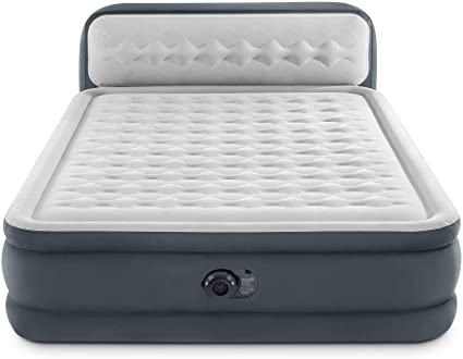 Intex 64447ED Dura Beam Elevated Fiber Tech Soft Air Mattress Bed with Built in Pump, Ultra Plush Headboard, and Portable Storage Carrying Case, Queen