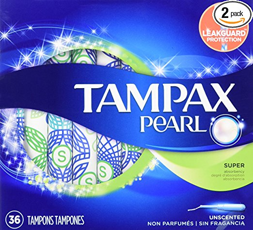 Tampax Pearl Plastic, Super Absorbency, Unscented Tampons, 36 Count, (Pack of 2)