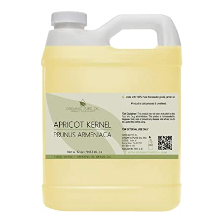 Apricot Kernel Oil - 100% Pure, Organic, Cold Pressed, Raw, Unrefined, Therapetutic Premium Grade A Kernal - Perfect for Massage, Skin, Hair & Body Care 32 OZ Quart Bulk
