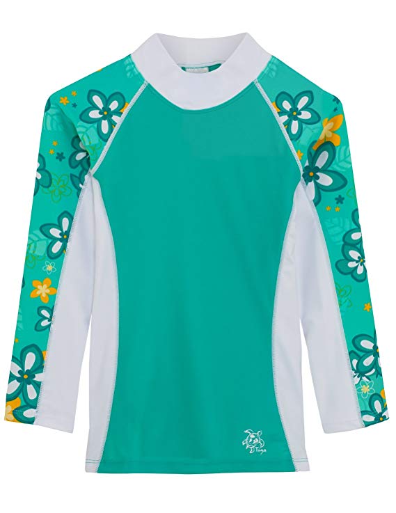 Tuga Girls Long Sleeve Rash Guards 1-14 Years, UPF 50  Sun Protection Swim Shirt