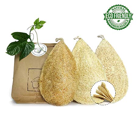Natural Dish Scrubber | Pack 3 Vegetable Sponge for Kitchen |100% Loofah Plant | Cellulose Scouring Pad | Biodegradable Compostable Dishwashing | Zero Waste Product | Luffa Loofa Loufa Lufa