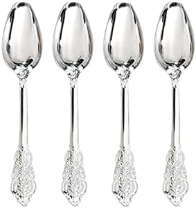 WDF 100 Piece Silver Plastic Spoons Disposable - 6.93 Inch Baroque Silver Plastic Silverware for Dessert Cake - Heavy Duty Plastic Spoons for Party, Wedding or Daily Using