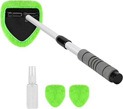 X XINDELL Car Window Cleaner – 24Inch Windshield Cleaning Tool with Spray Bottle, Microfiber Bonnets – Extendable Car Washer Kit with Long Soft Sponge Handle