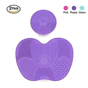 Makeup Brush Cleaning Mat, Makeup Brush Cleaner Pad Cosmetic Brush Cleaning Mat Portable Washing Tool Scrubber Suction Cup (Dark Purple)