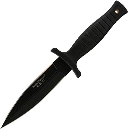 SMITH & WESSON SWHRT9B 9in High Carbon S.S. Fixed Blade Knife with 4.7in Dagger Point Blade and TPE Handle for Outdoor, Tactical, Survival and EDC