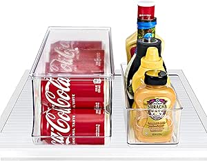 Sorbus Drink Organizer Set - One Lidded Can Organizer   One Bottle Organizer - Kitchen Fridge Bins for Cans, Bottles, & Condiments Organization - Plastic Food Storage Drink Dispensers (Set of 2)