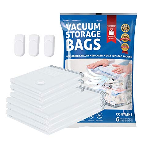 TOPELEK Vacuum Storage Bags, space saver bags save 75% of space with No Tool Required, 6 Pack (3 20x28x12in & 3 26x20x12in) for Clothes, Pillows, Comforters, Bedding, Blankets, Double Zip Seal