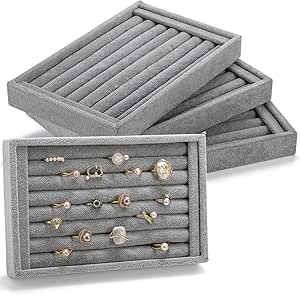 Foraineam 4 Pack Velvet 7 Slots Ring Earrings Trays Showcase Display Holder Drawer Insert Jewelry Storage Organizer