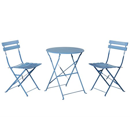 Grand Patio Outdoor Balcony Folding Steel Bistro Furniture Sets, Foldable Table and Chairs, Blue