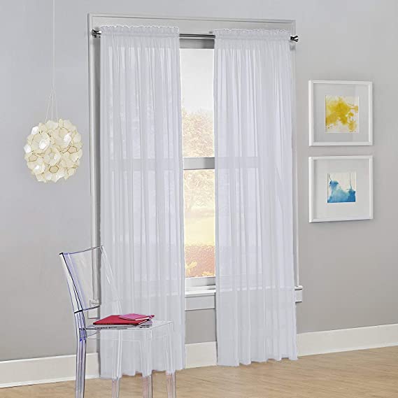 Decotex Set of 2 Sheer Voile Transparent Window Panel Curtain Drapes (54" W X 84" L, White)