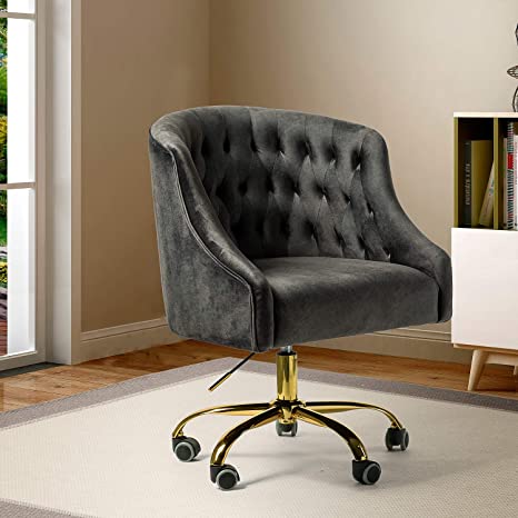 Velvet Tufted Velvet Upholstery Office Chair for Home Office - Charcoal