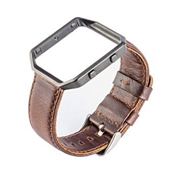 Band for Fitbit Blaze, MroTech Vintage Series Leather Band Genuine Leather Strap Replacement Band with Stainless Steel Buckle for Fitbit Blaze Smart Watch (Coffee Band/ Black Frame)