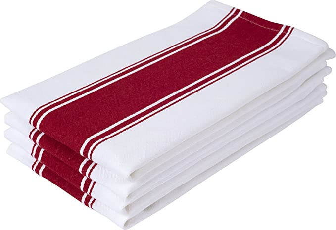 Kitchen Dish Towels - Set of 4 Cotton Tea Towels 20 x 28 inch - Best Dish Cloths for Hand Towels or Embroidery in Vibrant Colors - Red