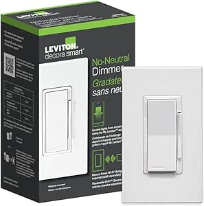 Leviton No-Neutral Decora Smart Dimmer Switch, Requires MLWSB Wi-Fi Bridge to Work with My Leviton, Alexa, Google Assistant, Apple Home/Siri & Wired or Wire-Free 3-Way, DN6HD-1RW, White