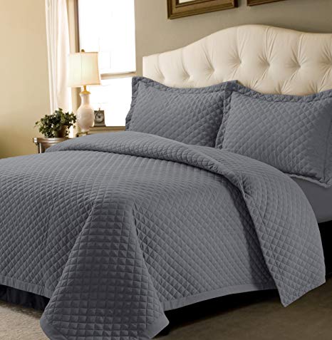 Tribeca Living BRISQUILTKIGR Brisbane Oversized Quilt Set, King, Grey