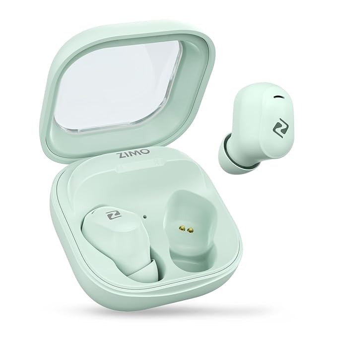 Zimo Sync Mini in-Ear TWS Earbuds with Bluetooth 5.3, 28 Hrs Playtime, 8mm Drivers, Stereo Calls, Touch Control, Type-C Charging Wireless Headphones, Voice Assist & IPX4 Water Resistant (Green)