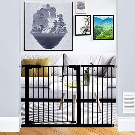 Xifamniy Extra Wide Walk Through Baby Gate Pressure Mounted 24.80-81.50inch White Metal Pet Child Safety for Door，Hallway，Stair (Black, 42.13"-46.06")