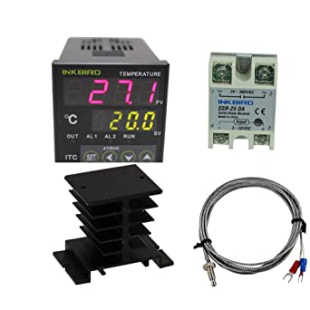 Inkbird AC 100 to 220V ITC-100VH Digital PID Thermostat Temperature Controller 25DA SSR Black Heat Sink K Thermocouple