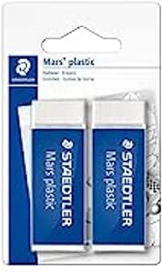 Staedtler Mars Plastic, Gommes plastiques blanches de très haute qualité, Sans phtalates ni latex, Étui blister avec 2 gommes de taille standard, 526 50 BK2D