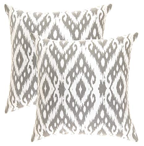 TreeWool Decorative Square Throw Pillow Covers Set Ogee Diamond Accent 100% Cotton Cushion Cases Pillowcases (22 x 22 Inches / 55 x 55 cm; Grey & White) - Pack of 2
